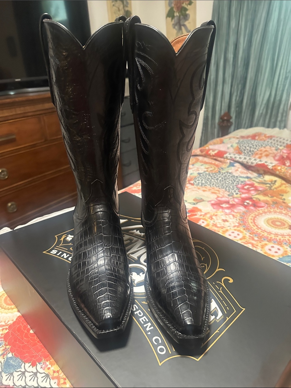 Women’s black nile croc boots